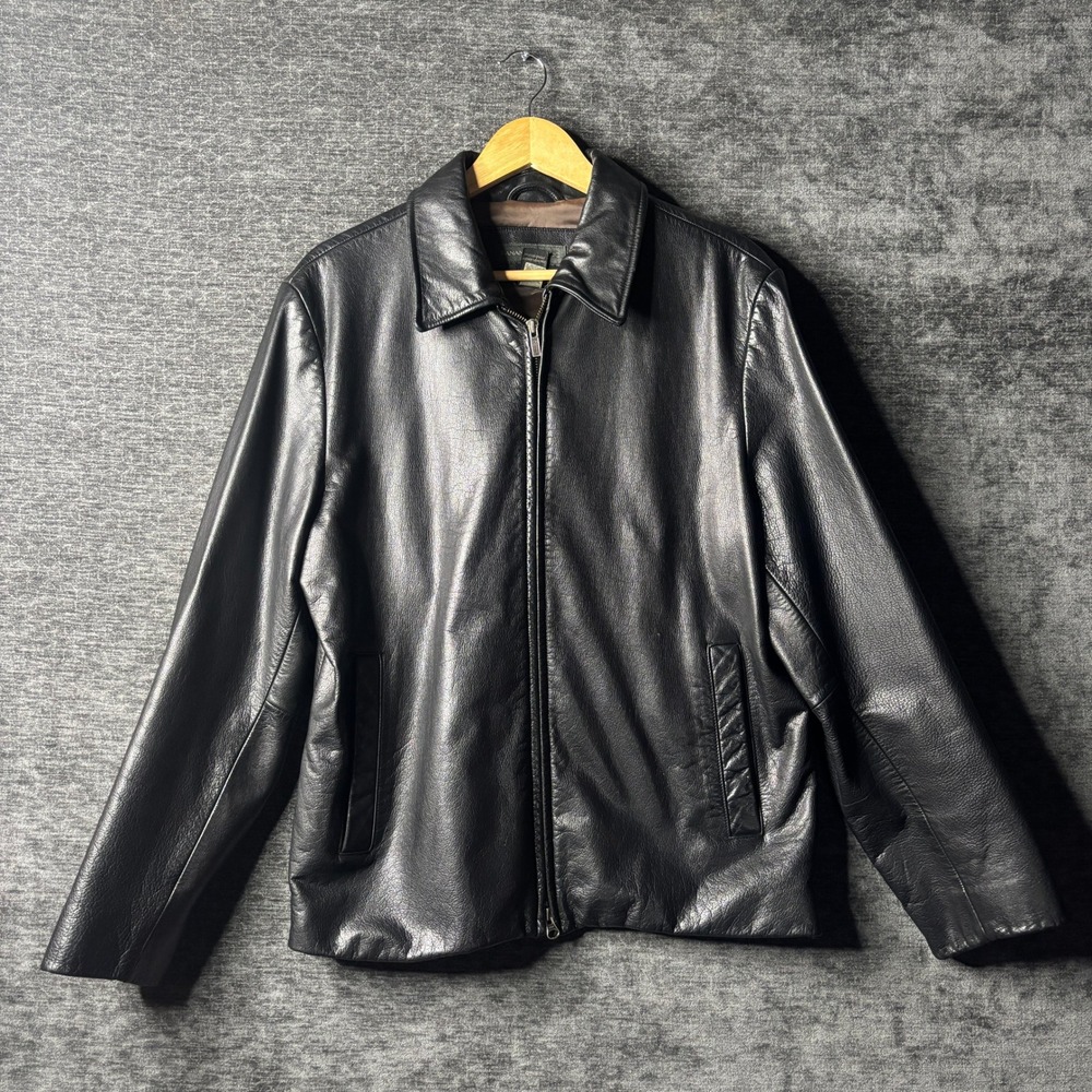 Banana Republic Mens Black Leather Jacket Full Zip Lined Medium Moto Motorcycle